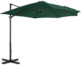 Guarda-sol de jardim cantilever com poste alumínio 300 cm verde