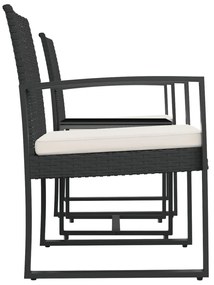 3 pcs conjunto de jantar p/ jardim c/ almofadões vime PP preto