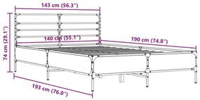 Estrutura de cama 140x190 cm derivados madeira/metal