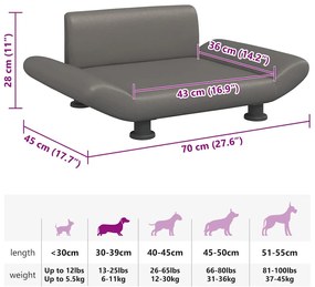 Cama para cães 70x45x28 cm couro artificial cinzento