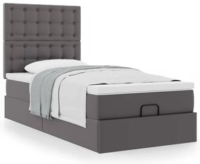 Cama otomana com colchão 100x200 cm couro artificial cinzento