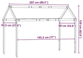 Telhado de cama infantil 207x95,5x159 cm pinho maciço branco