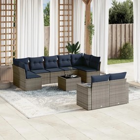vidaXL 10 pcs conjunto sofás p/ jardim c/ almofadões vime PE cinzento