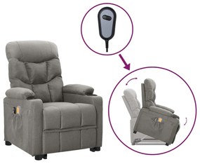 vidaXL Poltrona elevatória de massagens tecido cinzento-claro