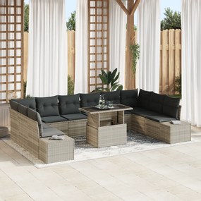 vidaXL Conjunto de Sofá de Jardim com 11 Peças e Almofadas Cinza Claro em Rattan
