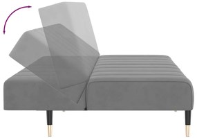 Sofá-cama de 2 lugares veludo cinzento-claro