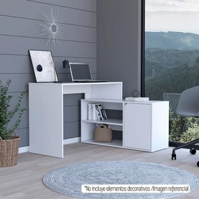 Mesa de escritório em forma de L Rennes, com duas prateleiras externas, 73,6 cm a x 116,6 cm e x 100 cm P. Branca