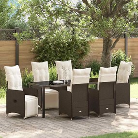 vidaXL Conjunto de Jantar de Jardim de 7 Peças da com Almofadas em Rattan Poliéster Castanho