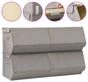 vidaXL Caixas arrumação empilháveis c/ tampas 4 pcs tecido cinzento