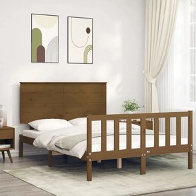 Estrutura cama casal com cabeceira madeira maciça castanho-mel