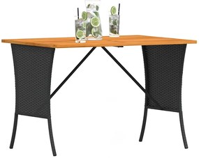 Mesa de jardim com tampo em acácia 105x75x72 cm vime PE preto