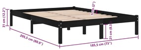 Estrutura de cama super king 180x200 cm madeira maciça preto