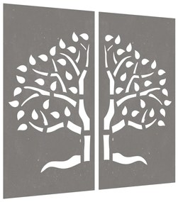 Decoração muro de jardim 2pcs 105x55cm aço corten design árvore