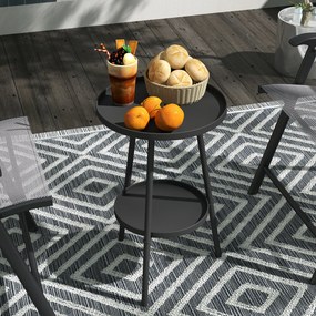 Mesa de Jardim Redonda de 2 Níveis Mesa de Exterior Ø32x51 cm com Bandeja Inferior e Estrutura de Metal Preto