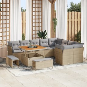 Conjunto de Sofá de Jardim vidaXL 12 Peças com Almofadas Bege Vime Acá