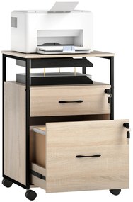 Vinsetto Bloco de Gavetas com Fechadura Bloco de Gavetas Escritório com Rodas 2 Gavetas Barra Suspensa para Papéis A4 e Carta e 2 Chaves 44x40x66,5 cm Madeira
