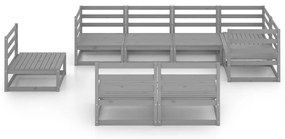 8 pcs conjunto lounge de jardim pinho maciço cinzento