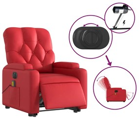 Poltrona reclinável elevatória elétrica couro artif. vermelho