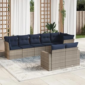 vidaXL 8 pcs conjunto sofás p/ jardim c/ almofadões vime PE cinzento