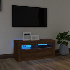 Móvel de TV com luzes LED 90x35x40 cm carvalho castanho