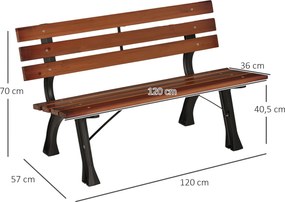 Banco de jardim para exterior com 2 lugares, em alumínio e ripas de madeira, 120 C x 57 L x 70 A cm preto, castanho