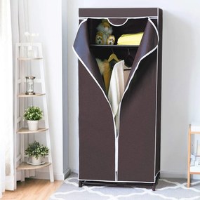 Roupeiro Guarda roupa de Pano Dobrável com Organizador de Roupa com varão 75x50x170cm Castanho