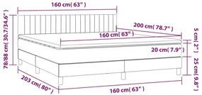 Cama box spring c/ colchão e LED 160x200 cm tecido cinza-escuro