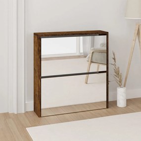 vidaXL Sapateira com espelho 2 divisórias 63x17x67cm carvalho fumado