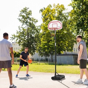 Cesto de basquetebol para exterior com poste e tabela, altura ajustável de 2,1 a 2,6 m (cesto) - preto, branco e vermelho