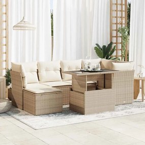 vidaXL 7 pcs conjunto de sofás p/ jardim com almofadões vime PE bege