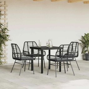 Conjunto de jantar jardim 5 peças almofadas vidro vime PE preto