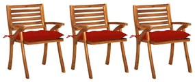 vidaXL Cadeiras de jantar jardim c/ almofadões 3 pcs madeira acácia