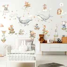 Autocolantes de parede para crianças - Animais e céu estrelado