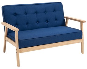 HOMCOM Sofá de 2 Lugares com Encosto e Almofadas Acolchoados Pés de Madeira Antiderrapantes para Sala de estar Dormitório Oficina 114x61x71 cm Azul