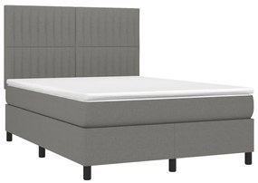 Cama box spring c/ colchão e LED 140x200 cm tecido cinza-escuro