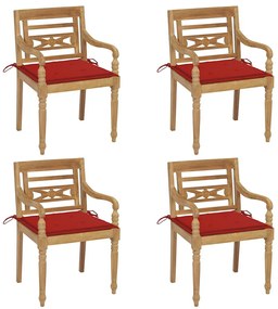 vidaXL Cadeiras Batávia com almofadões 4 pcs madeira de teca maciça