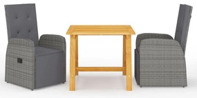 3 pcs conjunto de jantar para jardim cinzento