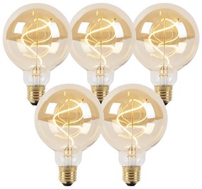 Conjunto de 5 lâmpadas LED E27 reguláveis em espiral G95 dourado 4W 270lm 2100K
