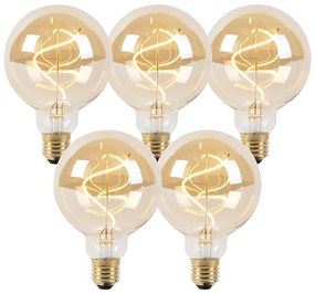 Set de 5 lâmpadas filamento espiral LED reguláveis E27 G95 GOLDLINE