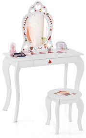 Conjunto de toucador infantil com padrões de melancia, espelho removível e gaveta de armazenamento para crianças branco