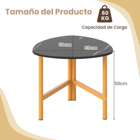 Mesa de apoio triangular com pés de metal e tampo oval em madeira 60 x 59 x 50 cm Preto