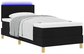 Cama Box Spring com Colchão &amp; LED Preta 90x190 cm Tecido