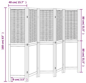 Biombo c/ 5 painéis madeira de paulownia maciça castanho-escuro