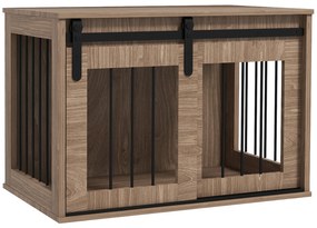 PawHut Gaiola para Cães 2 em 1 Gaiola com Efeito Madeira e Porta Deslizante 80x54x57 cm Cor Nogueira e Preto | Aosom Portugal