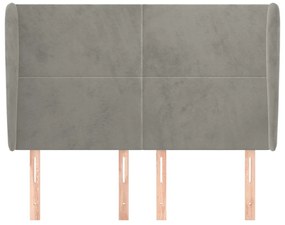 Cabeceira de cama c/ abas veludo 147x23x118/128cm cinza-claro