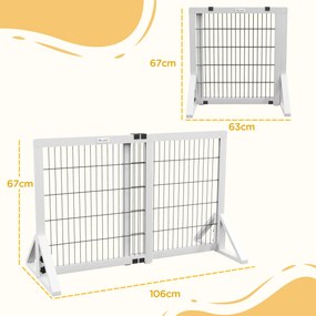 Barreira de segurança para cães 63-106 (C) x 44 (L) x 67 (A) cm barreira de proteção com 2 painéis, largura ajustável de 63 a 106 cm, em madeira e aço
