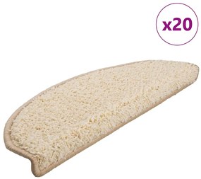 vidaXL Tapetes de escada 20 peças 65x21x4 cm creme semicircular grande
