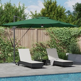 vidaXL Guarda-sol Cantilever Roma com LEDs Verde 286x285x270 cm Alumínio