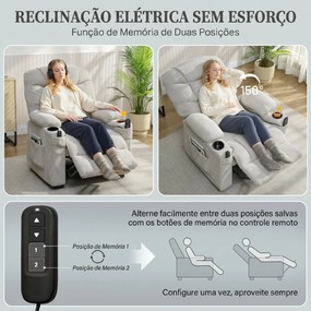 Poltrona Relax Elétrica Reclinável com Calor Lombar Massagem Vibratória Motor Silencioso Função Memória USB Cinza