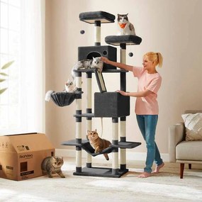 Arranhador Gatos grande 206 cm de altura multi-andares Preto